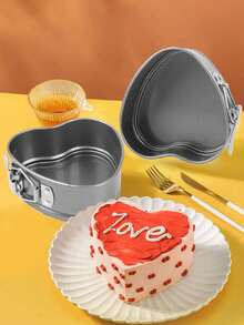 Round Heart Shaped Baking Mold With Detachable Spring Lid, Non-Stick Carbon Steel Baking Tray, Stackable In Multiple Sizes (Large/Medium/Small), Suitable For Wedding And Valentine's Day Baking, PTFE Coated For Cheesecake, Layer Cake (Gray)