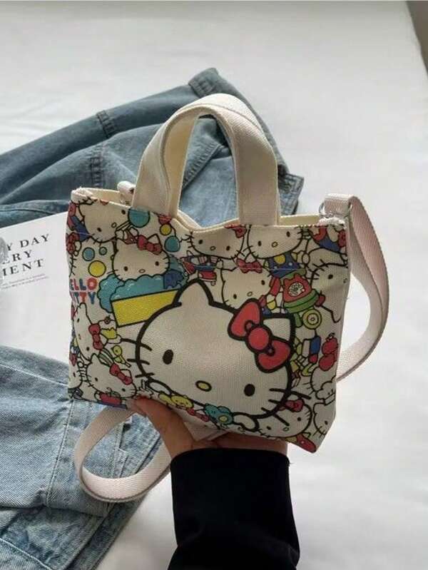 حقيبة كانفاس جديدة للنساء من هالو كيتي سانريو، متعددة الاستخدامات للطلاب، حقيبة كتف وعبر الجسم لعام 2025، سعة كبيرة، مناسبة للموظفين والمسافرين، حقيبة يد