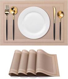 Washable Vinyl Placemats Set Of 4 For Indoor/Outdoor Use - H-simple Style-light Brown - View 1