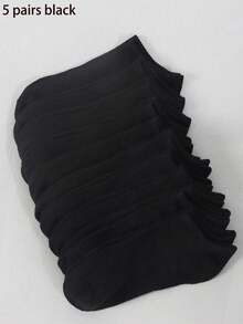 10 Pairs Women's Basic Low Cut Solid Ankle Socks With Elastic Band, Breathable, Suitable For All Seasons, Black & White - Black - View 9