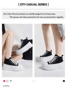 Alan Vincent [免费退换货][休闲帆布鞋系列]新款女士高帮系带帆布鞋 女士厚底休闲鞋 舒适时尚学生鞋 休闲百搭[尺码偏小，建议选择大一码。]