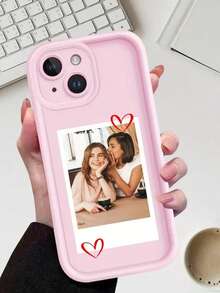 1pc Customized Personalized Pattern Silicone Lens Protection Phone Case, Suitable For Apple 16, 15, 14, 13, 12, 11 Pro Max Series, Cat, Floral, Bright Pink, Burgundy Red, Fashion, Colorful, Matching Phone Case, Minimalist Custom, Personalized, Unique, Suitable As Birthday, Holiday, Father's Day, Thanksgiving, Halloween Gift For Friends, Family, Girlfriend - Pink - View 2