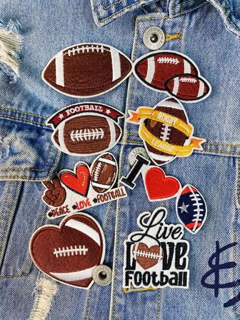 1 Set Of 3/8pcs American Football And Rugby Series Embroidery Patch Cute Fashion Ball Games Polyester Badge Applique DIY Clothing Iron On Patches Sew Accessory Cloth Stickers Suitable For Backpacks, Jeans, Jackets, T-Shirts, Hats, Dresses, Etc