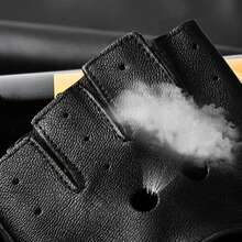 Guantes pequeños de cuero genuino para hombres, sin dedos, medio dedo, para conducir, fitness, motocicleta, ciclismo, mitones de piel de cabra - Amarillo - Ver 6