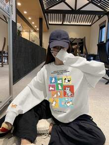 2025 Nuevo suéter holgado de cuello redondo con estampado de gato de manga larga, informal y suelto, adecuado para otoño/invierno, Halloween, Día Nacional de Arabia Saudita, Año Nuevo, fiesta elegante, graduación, Navidad