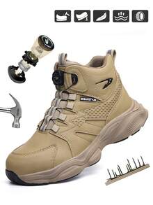 Sapatos de masculinos para trabalho, sapatos para trabalho em armazéns industriais, botas esportivas para atividades ao ar livre, sapatos de confortáveis e protetores, sapatos com biqueira de aço anti-esmagamento e anti-perfuração, sapatos de proteção para trabalho com fivela rotativa (calçam meio número menor).