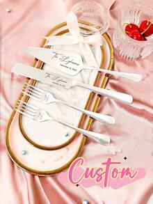 Personalized Laser Engraved Cake Knife And Fork Set - Customized Wedding And Celebration Cake Cutter, Personalized Wedding Gift, Stainless Steel Knife And Fork, Anniversary Knife, Wedding Party Supplies, Gift For Couples, Wedding Keepsake Gift - Multicolor - View 1