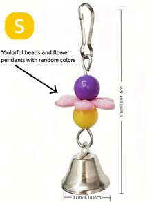1 pieza Colgante de campana con flor de cuentas redondas de colores para loro, juguete para morder de loro, juguete de campana para morder de loro, cuerda para morder colgante de jaula de pájaros, accesorios de jaula de pájaros, suministros para pájaros