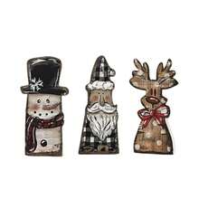 3 Pcs Christmas Tiered Tray Decor Set Wooden Santa Reindeer Snowman Signs Tabletop Ornaments For Home Holiday Party