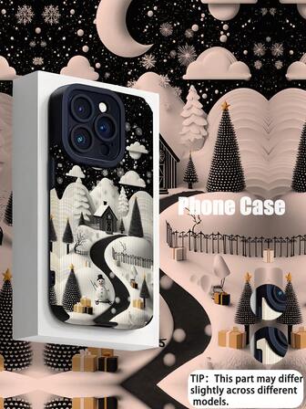 1pc Minimalist Stylish Winter Snowscape Pattern Vertical Striped High-End Faux Leather Shockproof Anti-Fingerprint Phone Case, Suitable As Birthday Or Holiday Gift For Friends, Family, Couples, Compatible With Apple And Models