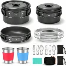 5pcs -20pcs Set TMKOOL Camping Cookware Mess Kit Outdoor Hiking Backpacking Picnic Cooking Bowl Non Stick Potgift - 16Pcs - View 1