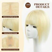 Hair Toppers For Women Real Human Hair, 360°3D Cover Toppers Hairpieces For Women With Thinning Crown Wispy Clip In Bangs Realistic Scalp Hairline  For Halloween And Christmas Parties Dinners Daily Life Travel Etc Suitable - S613 - Xem 5