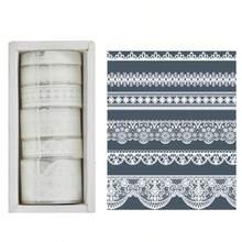 6 cuộn băng dính PET họa tiết ren, bộ băng dính trang trí hoa, băng dính trong suốt, thích hợp cho các dự án thủ công DIY, làm sổ lưu niệm, gói quà, nhật ký và nhiều hơn nữa. - Nhiều màu - Xem 10