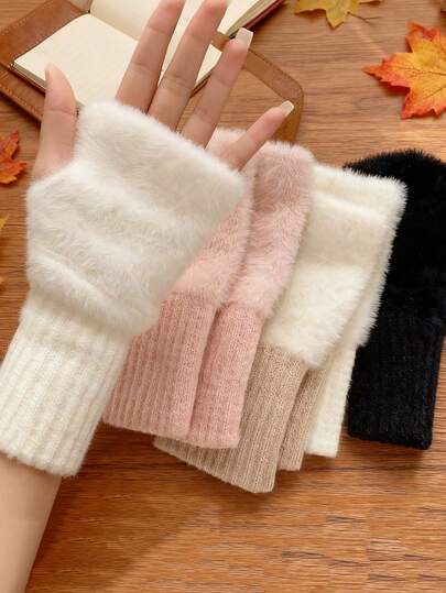 1/2/3 Pairs Women's Fashionable Warm Fuzzy Gloves