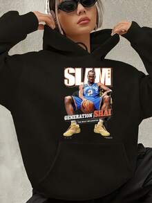 Basketball-Themed Graphic Hoodie Unisex SLAM Generation Shai Print Sweatshirt Casual Streetwear Hooded Top For Men Women - 黑色-14 - 查看 1