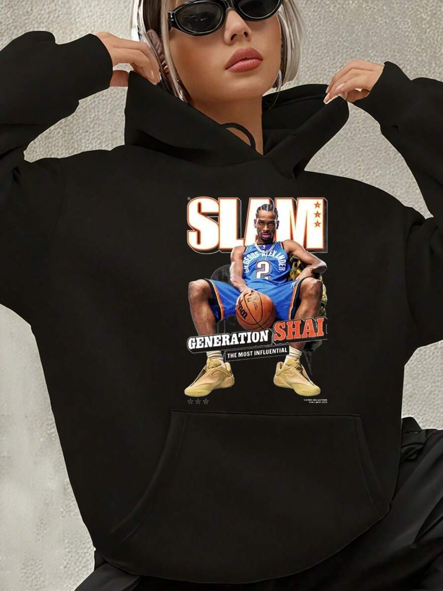 Basketball-Themed Graphic Hoodie Unisex SLAM Generation Shai Print Sweatshirt Casual Streetwear Hooded Top For Men Women - 黑色-14 - 查看 1