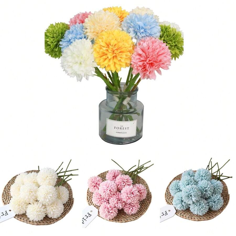 10pcs Artificial Chrysanthemum Ball Bouquet, Mixed Floral Arrangements For Meaningful Gift Home Office Cafe Wedding Decor