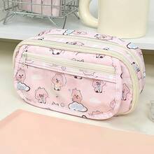 1 peça bolsa para caneta com estampa de gatinho de neve, bolsa organizadora de cosméticos com grande capacidade para artigos de papelaria e desenho animado