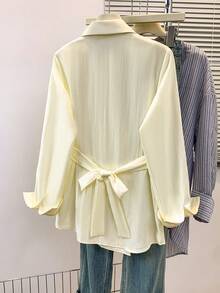 Women's French Style Back Tie Blouse, Waist-Defining Bow Tie Shirt With Long Sleeves, Slim-Fit Office Commute Top For Work & Home In Fall Winter Spring