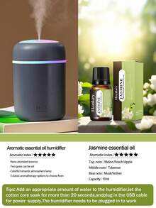 Miniaturowy, kolorowy nawilżacz powietrza do samochodu, pojemność 300 ml, zasilanie USB, czarno-biały i różowy (3 kolory do wyboru), z funkcją zimnej mgły i nastrojowym oświetleniem, 5 rodzajów aromatycznych olejków eterycznych do wyboru. Spray aromaterapeutyczny nadaje się do samochodów, sypialni, salonów, biurek, małych nawilżaczy samochodowych, dekoracji sypialni i prezentów tworzących atmosferę. Służy do codziennego nawilżania powietrza, uzupełniania wody i osuszania. Wymaga podłączenia do prądu.
