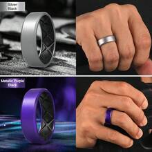 Egnaro Men's Silicone Rings, 7.5mm Wide 2.5mm Thick Rubber Bands For Him, Ergonomic Beveled Edge Two Tone Waterproof Workout Accessories{Inchcolor_nameinch:InchSETR2-Silver/Blackinch,Inchsize_nameinch:InchBlack/ElegantBlueinch} - SETR2-銀色/黑色 - 查看 4