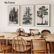 3 piezas de pósteres de lienzo con árboles vintage con marcos de madera - Impresiones artísticas de alta calidad que presentan exquisitos bocetos y vibrantes escenas de bosque - Regalos perfectos para la decoración del dormitorio, la sala de estar y el pasillo, agregando un toque de encanto invernal a tu espacio