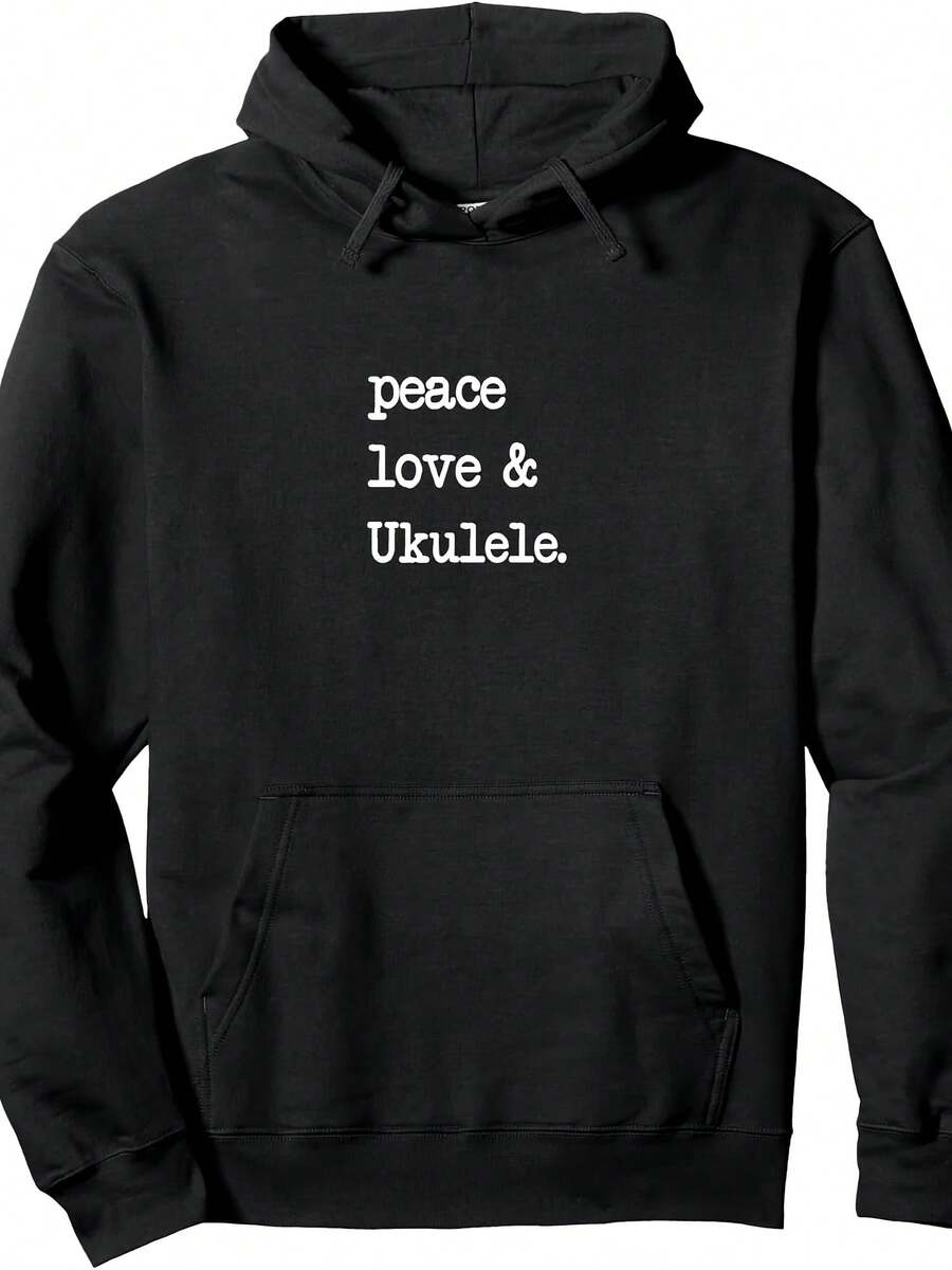 Peace Love & Ukulele Hawaan Ukelele Guitar Uke Pullover Hoodie - 款式21 - 查看 1