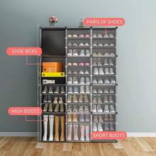 Shoe Rack Organizer, 12-Tiers Stackable 48/72/96/120 Pairs DIY Plastic White Shoe Rack With Covers, Clear Shoe Boxes Stackable Slipper Organizer, Modular Shoes Organizer Expandable - White - View 4