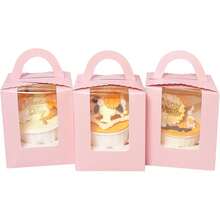 Bakepacker Auto-Up Individual Cupcake Boxes With Window 25 Count Pink Single Cupcakes Box 3.6 X 3.6 X 4.3inch Cupcake - 黑色 - 查看 1