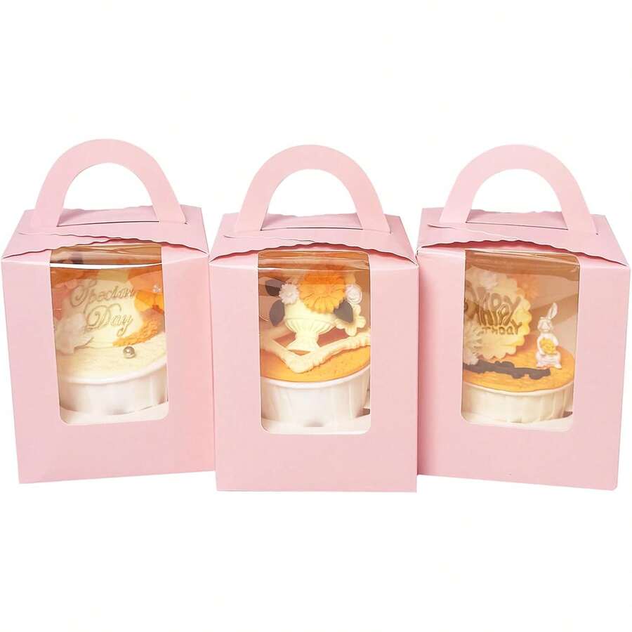 Bakepacker Auto-Up Individual Cupcake Boxes With Window 25 Count Pink Single Cupcakes Box 3.6 X 3.6 X 4.3inch Cupcake - 黑色 - 查看 1