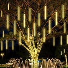 Luces de Lluvia de Meteoritos, 30cm, 10 Tubos 240 Luces LED de Carámbano Impermeable, Luces de Lluvia para Decoración de Árbol, Techo, Fiesta, Navidad (Blanco Frío 2pcs) - Blanco Cálido 2pcs - Ver 9