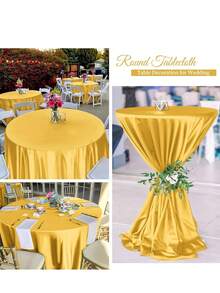 1pc 228cm Olive Green/Burgundy/Gold Round Satin Tablecloth Set, Smooth Fabric Round Table Cover Suitable For Ceremonies, Parties, Weddings, Dining Occasions - Multicolor - View 10