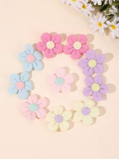 Set de 10 piezas de Pasadores de Pelo con Flores, Pasadores de Pelo con Flores Coloridas Lindas, Pasadores de Pelo de Caimán con Bordes Azules y Rosas, Accesorios de Pelo Adecuados para Uso Diario para Niñas y Adolescentes