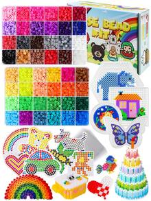 4800 件/套熨烫珠套件，5 毫米 Perler 珠 - 24 种颜色，带透明钉板，3D 像素艺术工艺珠，适用于 DIY 手工工艺品和圣诞节/生日礼物 - 拼豆豆 - 查看 12