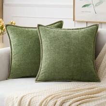 1pc Soft, Comfortable And Skin-Friendly Reversible Chenille Throw Pillow Cover With Stitched Edges, Farmhouse Swan Velvet Pillowcase For Spring/Summer, Decorative Square Cushion Cover For Sofa & Bed - Sage Green - View 7
