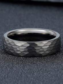Jewelry 1Pc 6mm Matte Hammered Black Tungsten Ring For Men Women Fashion Engagement Wedding Band Exquisite Men's Accessory Jewelry Ornament For Daily Wear For Banquet Party Holiday Birthday Anniversary Gift