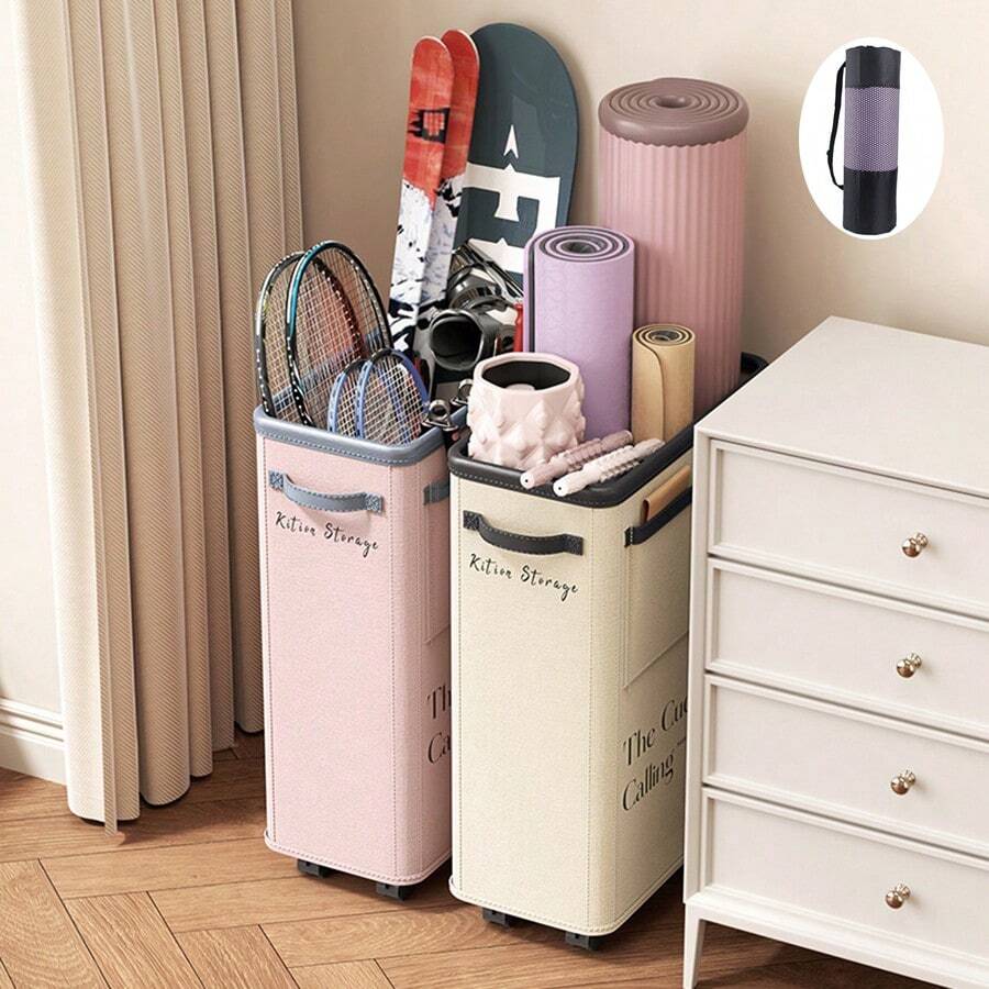 1 pieza Cesta de almacenamiento con rodillo para esterilla de yoga, equipo de fitness y deportes. Cesta de almacenamiento de espuma cosida en el hogar con eje extraíble, conveniente y ligera. - Tres colores - Ver 1