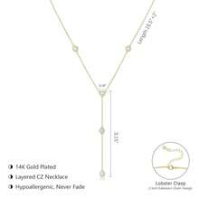 Luxval Lariat Gold Necklace For Women, Dainty Long Necklace 14k Gold Plated/Silver Y-Shaped Pendant Necklaces  Beaded Chain Drop Necklaces Jewelry For Women Gifts{"Color_name":"Gold-FiveCZ"} - 金五CZ - 查看 7