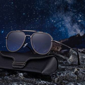 New Fashionable European And American Retro Casual Street Pilot Fashion Glasses For Men, Vintage Double-Bridge Fashion Glasses, Personalized Outdoor Driving Suitable For Daily Wear