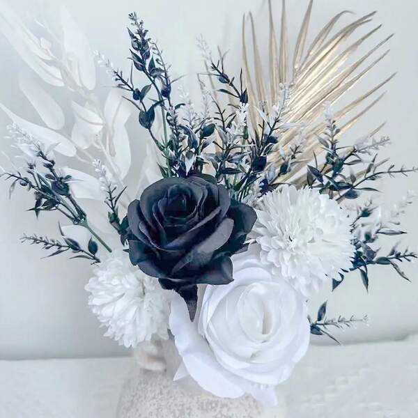 1 Set Black Industrial Style Artificial Flower Bouquet, 17 Inch With Black & White Eucalyptus Leaves Combination, Durable Cold Tone, Suitable For Various Holiday Decor, Fashionable Home Decor (Vase Not Included)
