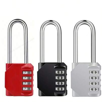 1pc Extra Long Anti-Theft Lock, 4-Digit Combination Metal Security Lock, Luggage/Cabinet/Drawer/Locker Lock, Suitable For Gym, Pool, Home, Travel