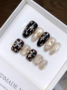 10 piezas de uñas postizas hechas a mano, disponibles en 2 opciones de uñas; uñas postizas, uñas acrílicas postizas para el otoño, uñas postizas hechas a mano DIY