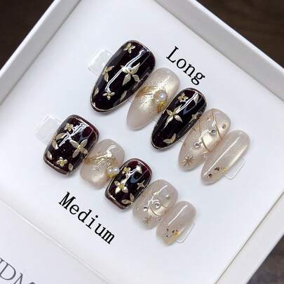 10片手工制作可佩戴美甲贴片，2种款式可选；按压式美甲贴片，秋季亚克力按压式美甲贴片，手工DIY按压式美甲贴片，美甲用品，手工按压式美甲贴片