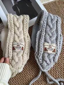Protetores de ouvido trançados à mão, com fio de pelúcia tricotado, aquecedores de orelha, alças de inverno, versáteis, para rostos pequenos e quentinhos. Protetores de ouvido brancos.