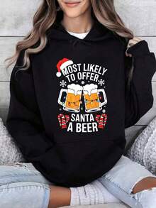 Most Likely To Offer Santa A Beer Shirt Christmas Drinking Hooded Sweatshirt - Black - View 1