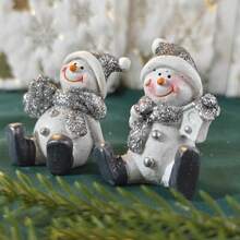 1 Set de decoración navideña de muñeco de nieve plateado, adecuado para la chimenea, el alféizar de la ventana, la decoración del hogar en Navidad, ambiente navideño