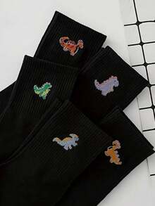 5 双男女通用可爱卡通恐龙和动物印花中筒袜，面料柔软，适合日常休闲穿着，春夏秋季，独家设计 - 彩色 - 查看 3