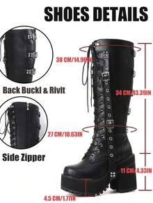 Punk Gothic Women Motorcycle Boots Chunky High Heels Lace Up Buckle Platform Fashion Cool Luxury Halloween Winter Shoes - màu đen - Xem 4