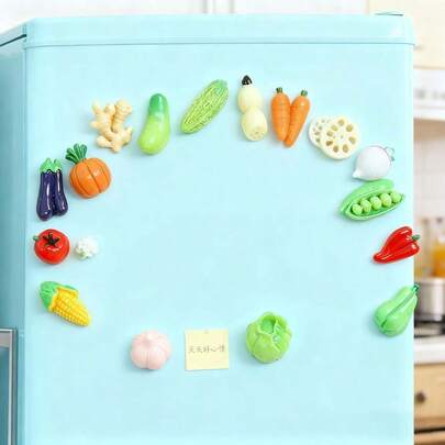 Conjunto de ímãs vegetais em miniatura realistas com 5/8/10/15/12 peças, adesivos decorativos magnéticos fofos de desenho animado, adequados para geladeira, quadro branco, escritório, cozinha, decoração faça você mesmo para casa, presente divertido para amigos, artigos para festas, adesivos coloridos brilhantes, adesivo forte, durável e à prova d'água