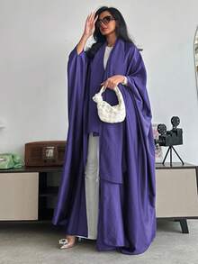 Bata suelta de unicolor con mangas de murciélago y pañuelo para la cabeza, estilo de Oriente Medio, Abaya primaveral - Morado - Ver 2